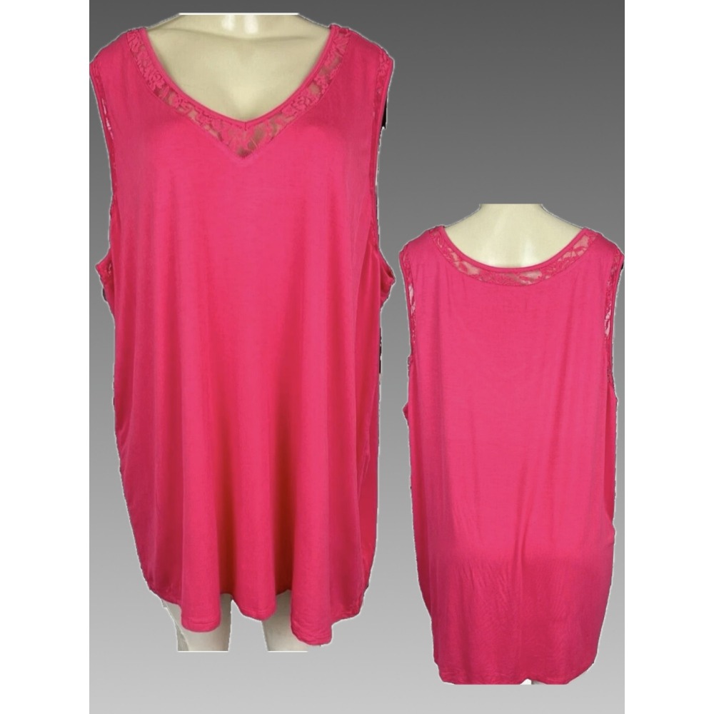 Torrid 4X Super Soft Pink Raspberry Lace Inset Trim V-Neckline Tank Top Stretch